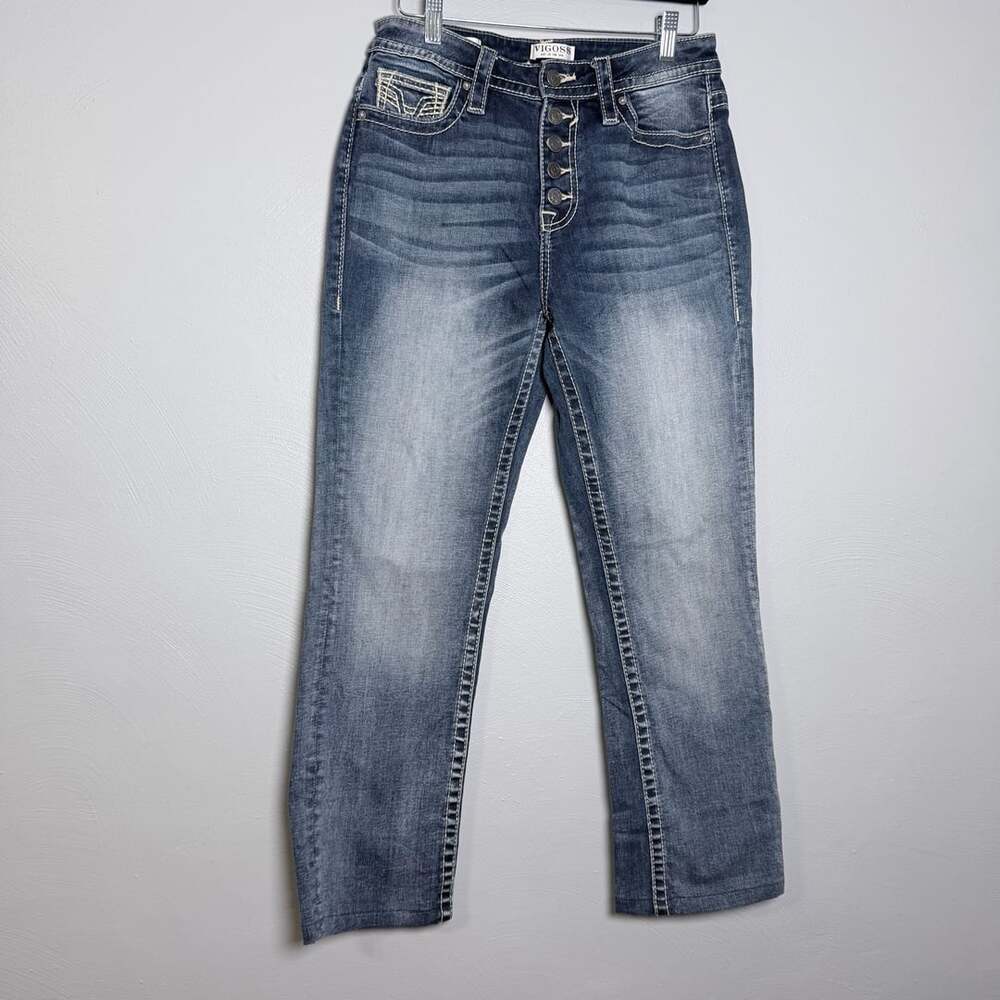 Vigoss Jeans Straight Button Fly Denim Blue Stretch 8